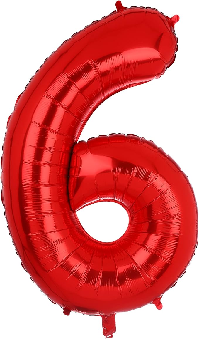 40 Inch 6 Red Number Balloons Mylar Foil Helium Digital Balloons Baby Shower 6th Birthday Party Decor Supplies