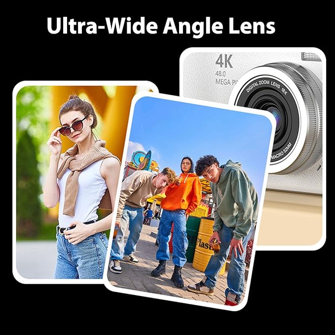 Denash Foldable Screen Kids and Beginners Camera,4K Digital Camera for Photography,48MP Digital Foldable Support 16X Zoom with Flip Scree (White)