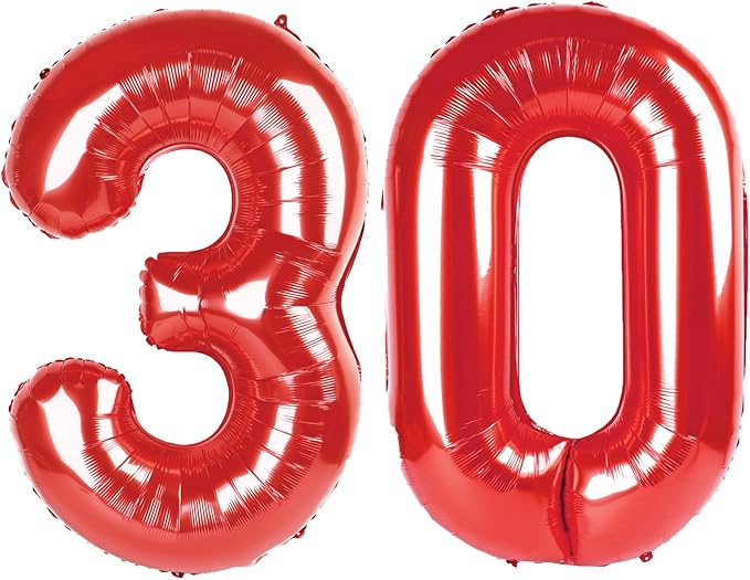 40 Inch Red Number 30 Digital Balloon,Jumbo Mylar Foil Helium Balloon for 30 Balloons for Birthday Party,Wedding Anniversary Party Decorations