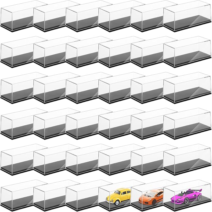 36 PCS Clear Model Cars Display Case,Toy Car Display Organizer Storage Case Fit for 1/64 Car Model,Clear Acrylic Display Box with Black Base for Hot Wheels Car(4.17 x 1.81 x 1.81 in)