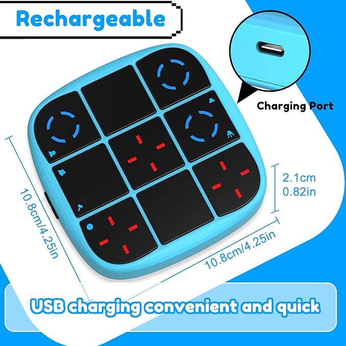 Rechargeable Tic-Tac-Toe Bolt Game, Upgraded 4-in-1 Handheld Puzzle Console, Electronic Educational Memory Game, Portable Travel Car Ride Board Games for Kids Adults (Blue)