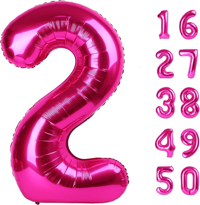 Rose Red Number 2 Balloon 40 Inch,Jumbo Giant Mylar Hot Pink Number 2,Big Large Foil Helium Two Number Balloons, Balloons for 12 20 21 22 Birthday Party Decorations Supplies Anniversary Celebration