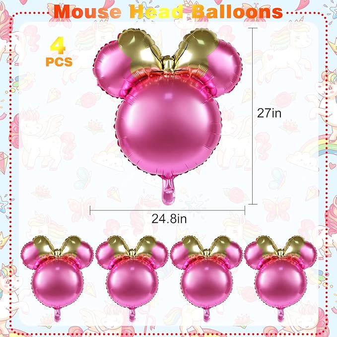 4 Pcs Bear Foil Balloons, 24'' Mylar Balloon for Birthday Party Decorations Jumbo Bear Head Aluminum Foil Balloons Party Favors Supplies (Pink)