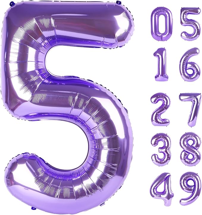 Big Mylar Purple Number 5 Balloon 40 Inch, 5th Birthday Number Balloon 2025 Decorations, Men Boy 15 25 35 50 55 65 Birthday Numbers, Anniversary Party Supplies Foil Number Balloons