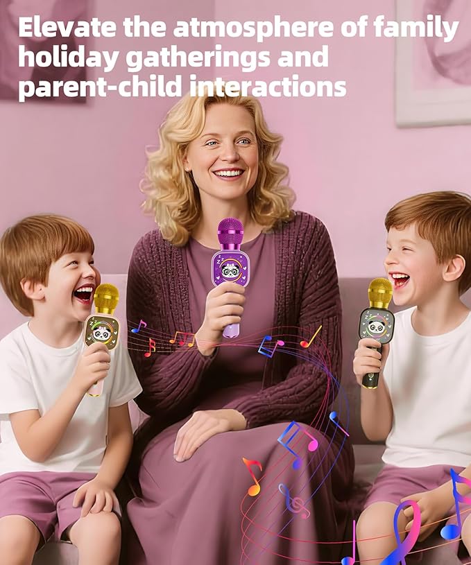 Bluetooth Karaoke Microphone Toy for Kids - Mini Portable Speaker with LED Lights, Wireless Pairing (TWS) for Duet Singing, Christmas Birthday Gift Toys for Boys & Girls Ages 2-12 (Pink - 1)