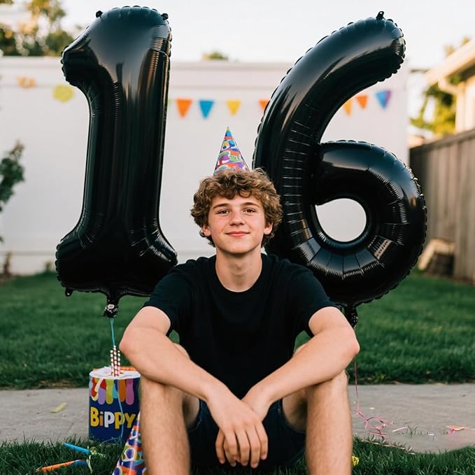 40 Inch Black Number 16 Digital Balloon,Jumbo Mylar Foil Helium Balloon for 16 Balloons for Birthday Party,Wedding Anniversary Party Decorations