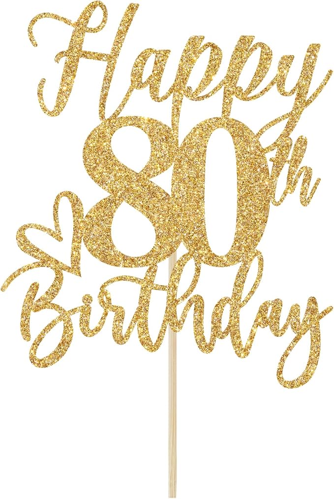 Happy 80th Birthday Cake Topper, 80th Birthday Cake Decorations for Men/Women, Cheers to 80 Years, 80 and Fabulous, 80th Birthday Party Decorations Gold Glitter
