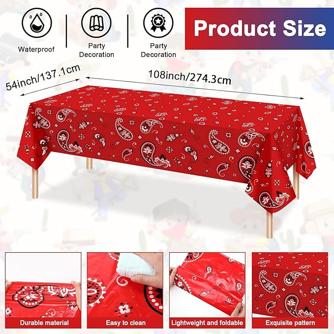 123 Pcs Western Cowboy Party Decorations, Wild West Birthday Decorations Tableware Set, Cups, Plates, Napkins, Banner & Tablecloth for Cowboy Themed Party Ideal for Bbqs, Baby Showers(Red, Blue)
