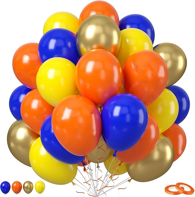 Blue and Orange Balloons, 50Pcs 12 Inches Royal Blue Gold Party Balloons Latex Balloon for KidsTheme Birthday Party Engagement Baby Shower Wedding Graduation Decorations