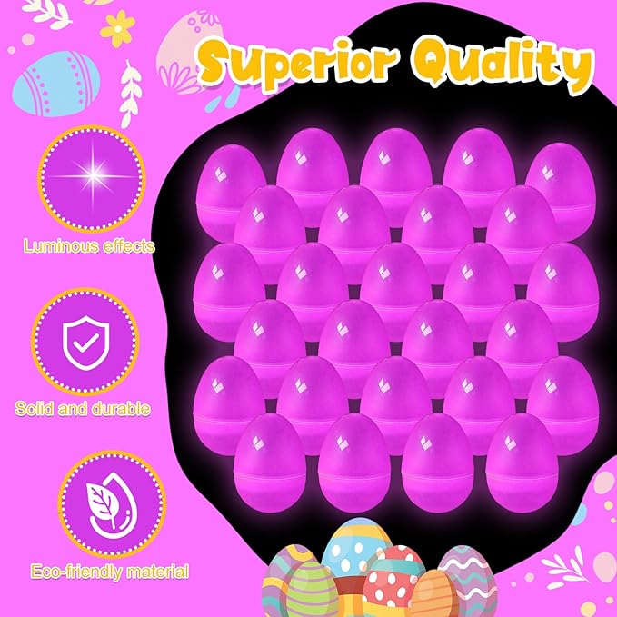 ShinyRelief 36 Pcs Glow in the Dark Easter Eggs 2.4 Inch Plastic Fillable Eggs Bulk,easter Basket Stuffers Gifts Party Favors Decorations Supplies(Pink)