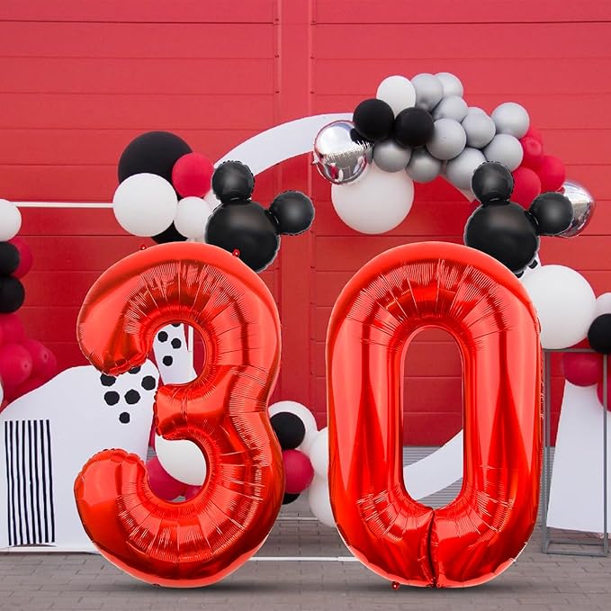 Mouse Number 0 Balloon 40 Inch Red Number 0 Balloon Mini Mouse Head Balloon Black Red Large Numeral Zero Balloon for Mouse Clubhouse Birthday Baby Shower