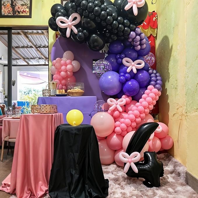 Purple Pink Black Balloons, 12 Inch Pink Black Macaron Dark Metallic Purple Confetti Balloons for Girls Women Wedding Bridal Shower Baby Shower Birthday Party Decorations