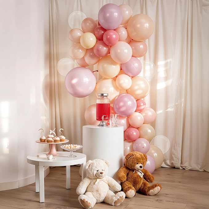 Pink and White Balloons, 12 Inch Pastel Pink Beige Cream White Clear Latex Balloon for Girls Birthday Bachelorette Party Bridal Baby Shower Party Decorations Supplies
