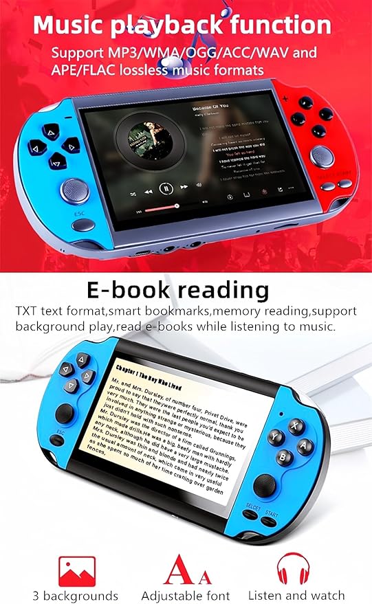 MP4 Video Game Console 4.3 inch Dual Joystick Built-in 3000 Retro Games Support Arcade CPS/gba/gbc/gb/SFC/fc Video/Music/E-Book AV Out Rechargeable Lithium Battery Children's Gift(Blue)