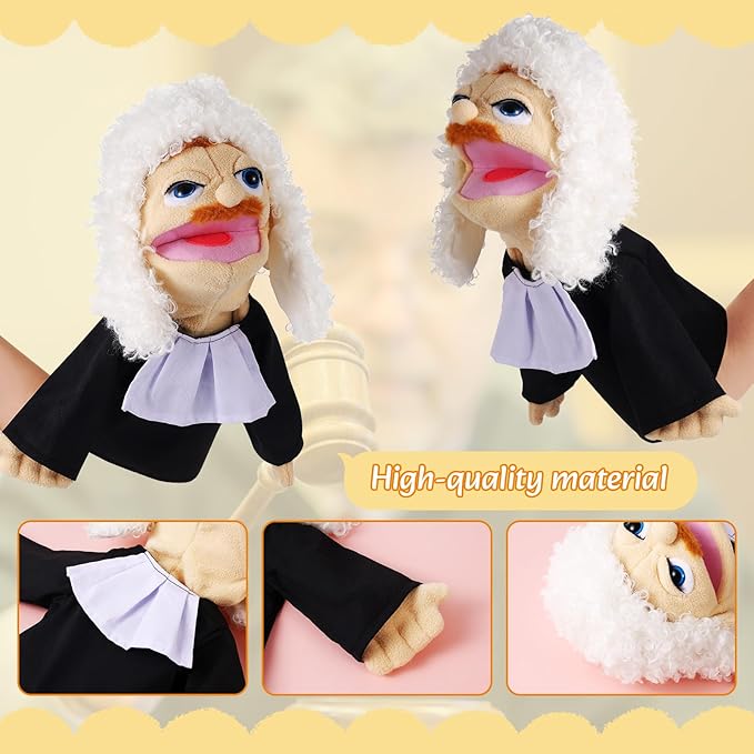 Role Play Hand Puppets Hand Plush Chef Doctor Fireman Pirate Detective Athlete Nurse Worker Hand Puppet Toys Puppets for Kids Storytelling Imaginative Pretend Play Teaching Preschool(Judge)