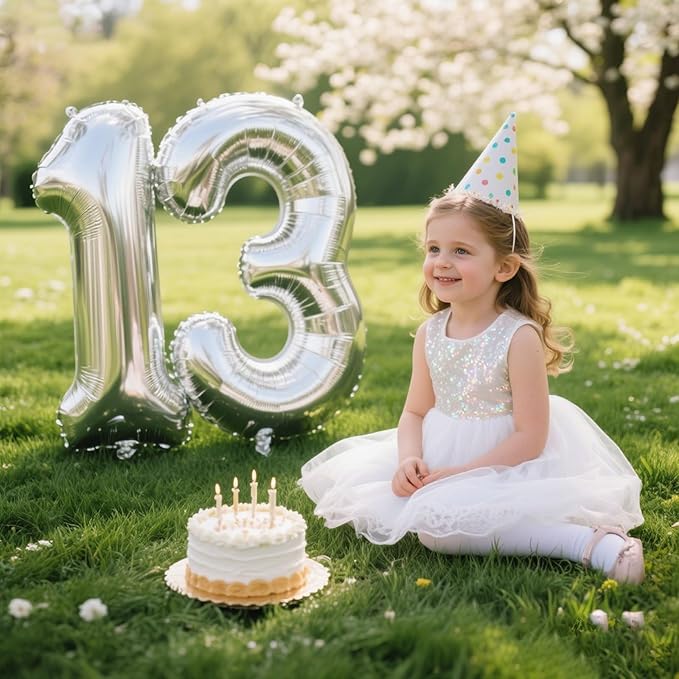 40 Inch Silver Number 13 Digital Balloon,Jumbo Mylar Foil Helium Balloon for 13 Balloons for Birthday Party,Wedding Anniversary Party Decorations