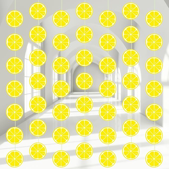Duraaamo 8 Packs Lemon Party Banner Decorations Lemon Paper Garland Summer Paper Hanging Cutouts Summer Fruit Theme Banners for Wedding Birthday Baby Shower Party Supplies Decoration