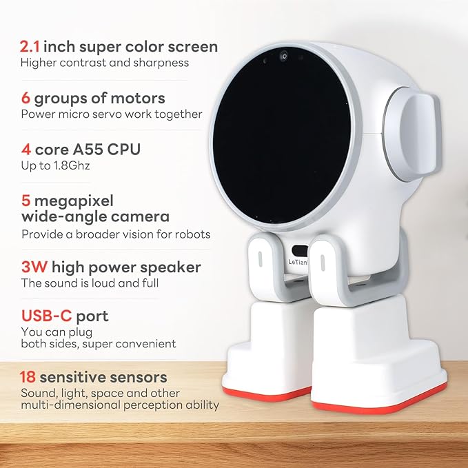 Rux AI Desktop Robot,Voice Dialogue Remote Monitoring Artificial Intelligence Companion Toy A55 Central Processor Built-in 4GB RAM/32GB ROM