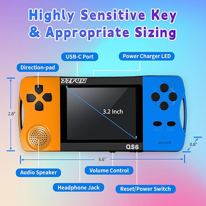 Handheld Game Console for Kids with 216 Classic Video Games, 3.2" Screen, Rechargeable, Plug and Play Retro Gaming System, Portable Arcade Handheld Games for Boys Girls Ages 4-12
