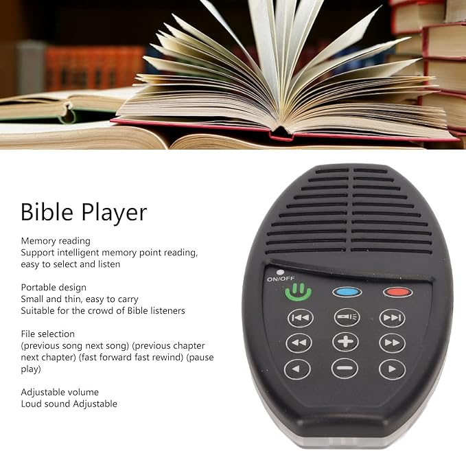 Solar Powered Electronic Bible Player with Rechargeable Battery, LED Light, 4G Capacity, HiFi Sound Player for Seniors, Kids and The Blind (English KJV, Arabic)