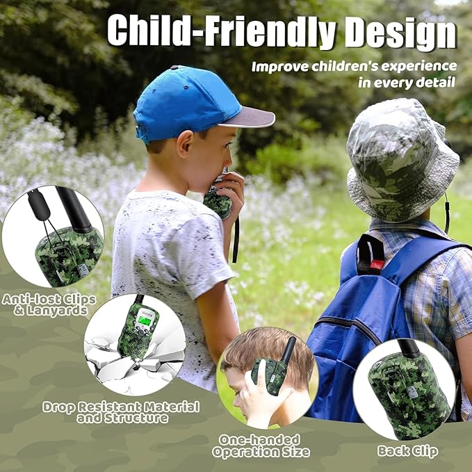 Vvinca Walkie Talkies for Kids Rechargeable 4 Pack, 3 Mile Walkie Talkie Long Range, Christmas Birthday Gift for Age 3-12 Boy Girl with Flashlight 22CH 2 Way Radio for Adventure Camping Outdoor Hiking
