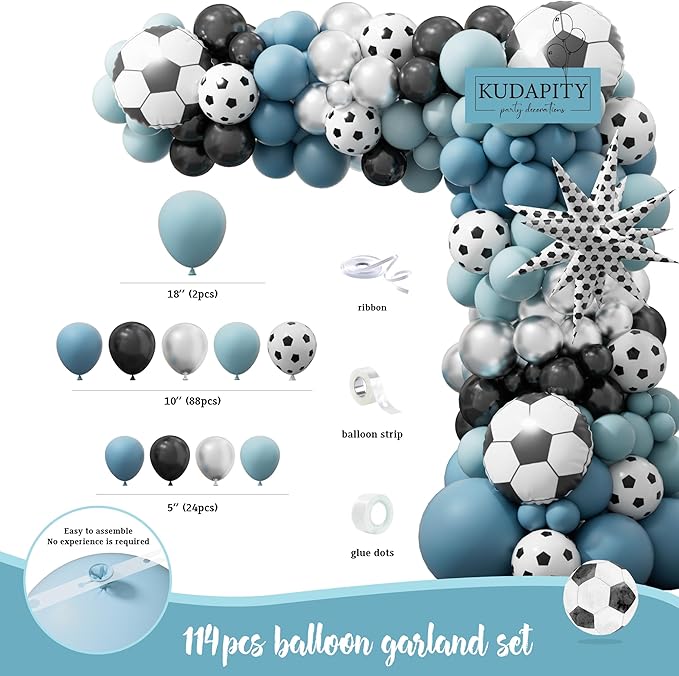 Soccer 8th Birthday Party Decorations Kit for Boys Soccer Birthday Party Supplies Set Soccer Football Party Decor with Backdrop Tablecloth Cake and Cupcake Toppers for 8-Year-Old Kids Boys Party Decor