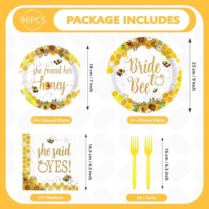 96Pcs Bride to Bee Bridal Shower Party Decorations She Found Her Honey Bee Plates and Napkins Set Said Yes Engagement Decoration Favors for Valentine's Day Wedding Bridal Shower Married Party Serve 24