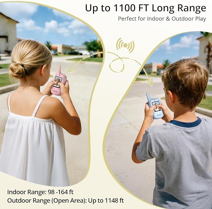 Anbte Video Walkie Talkies for Kids with Screen, Rechargeable Walkie Talkies 2 Pack with Cute Silicone Case, 6 Voice Changers, Long Range, for Kids Ages 3-8, Indoor Outdoor Camping Toys, Blue Pink