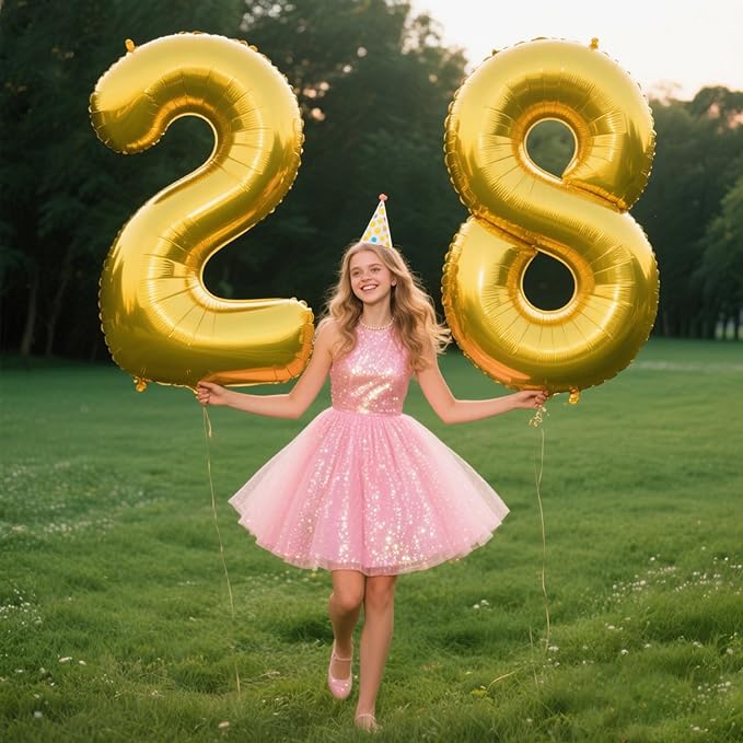40 Inch Gold Balloon Number 28 Balloon,Jumbo Mylar Foil Helium Balloon for 28 Birthday Digital Balloons for Birthday Party,Wedding Anniversary Party Decorations