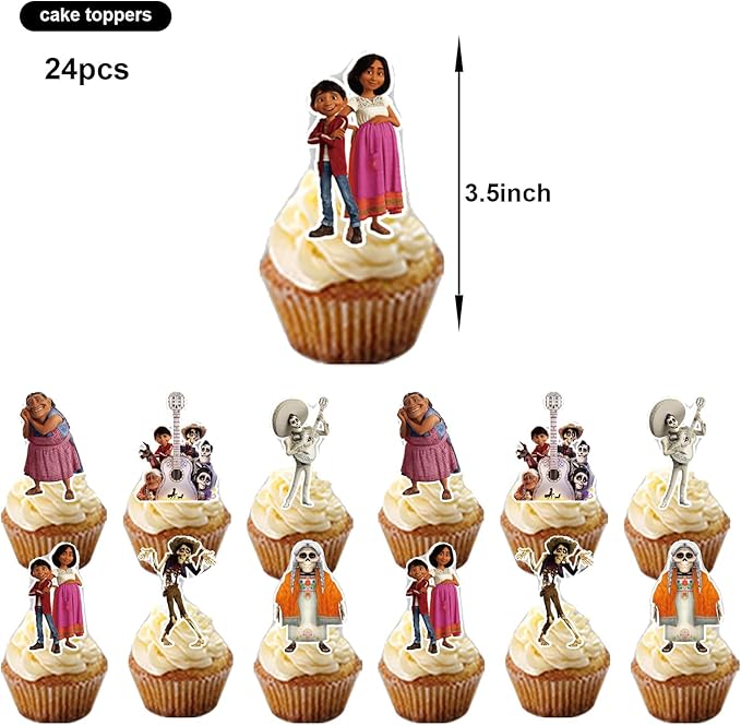 25pcs Coco Cake Topper and Cupcake Topper Set, Coco Birthday Party Supplies for Kids Cake Decorations Supplies
