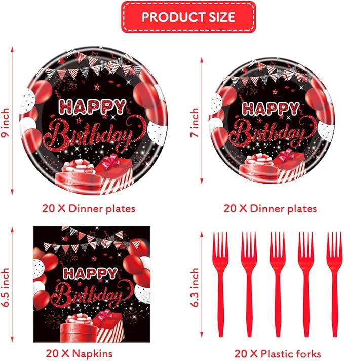 Red and Black Birthday Party Tableware Supplies Set Red Party Confetti Sprinkles Happy Birthday Party Decorations