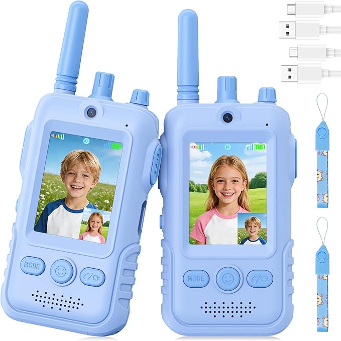 Walkie Talkies for Kids, 2 Pack Rechargeable Video Intercom Kids Walkies Talkies, Indoor Outdoor Toys Gifts for Family Games, Outside, Camping, Hiking for Boys Girls Ages 3-6(Blue)