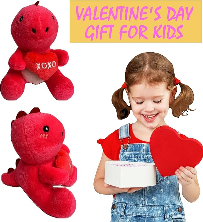 6PCS Cute Dinosaur with Red Heart Plush Toys,Dinosaur Stuffed Animals,Unique Gifts for Kids,Gift Exchange for Boys Girls Toddlers Class Classroom School Party Favor