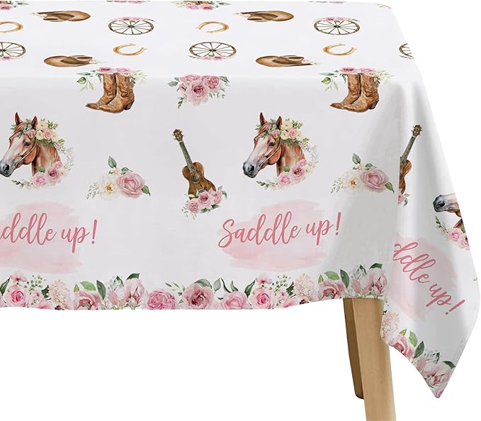 Cowgirl Party Decorations Tablecloth - Horse Saddle Up Western Party Supplies Tablecover, Disposable Wild West Cowgirl Birthday Baby Shower Decorations Table Cloth - 3 Pack (54in x 108in)