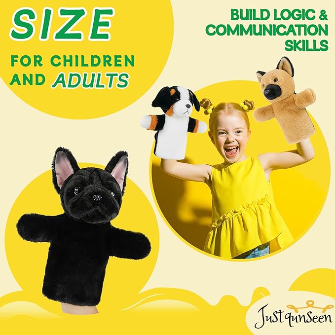 Animal Hand Puppet Plush Dog Toy for Kids Interactive Storytelling Educational Pretend Play Puppet Classroom and Home Birthday French Bulldog