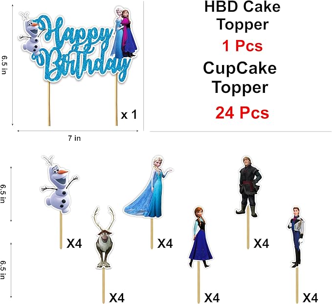 Frozn Theme Birthday Party Supplies - Decoration Set for Girls Celebration, Ice Princess Party Décor Kit with Banner, Cake Topper, Cupcake Toppers and Table Decorations for Home Event Setup