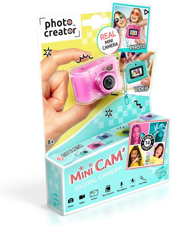 Photo Creator Mini’Cam Compact Digital Camera - Pink; Customize with 6 Frames and 8 Built-in Color Filters; Compact; 1GB Micro-SD Card Included