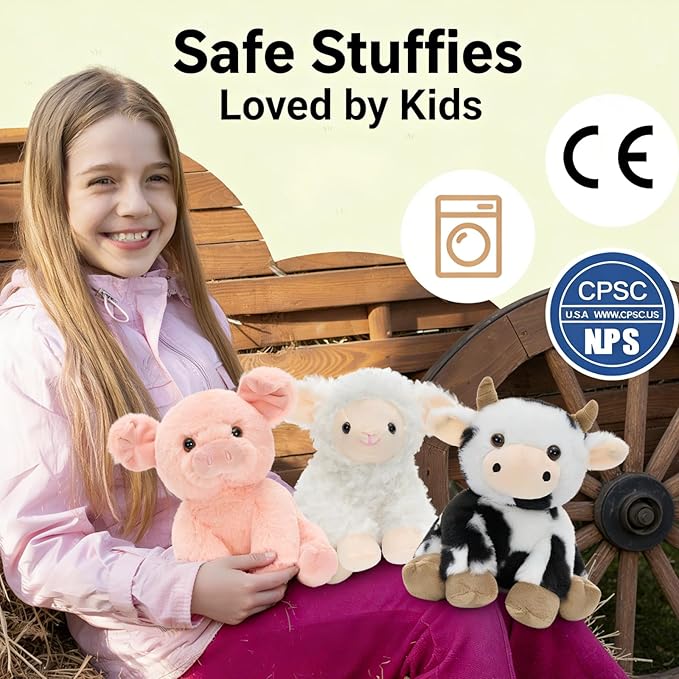 MaoGoLan 3 Pack Stuffed Farm Animals Soft Plush Toys Set for Kids, 8 inch Cute Farm Animal Stuffed Animals Bulk Easter Gifts Basket Stuffers Christmas Birthday Party Favors Decorations