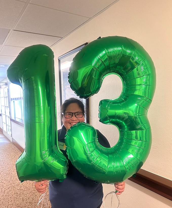 Green Number 13 Balloon 40 inch, 13 Number Balloons, 13th Green Birthday Decorations, 13 Year Old Girls Boys Party Supplies, St. Patrick's Day Games Theme Birthday Decorations