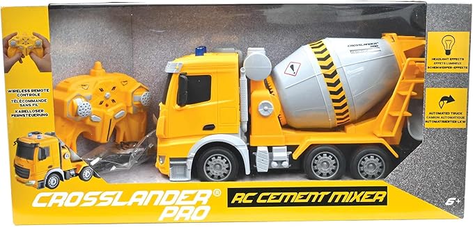 LEXiBOOK, Crosslander® pro RC Concrete Mixer, Remote Controlled Truck Mixer, Light Effects, 360° Rotating Tank, Rechargeable, RCP15