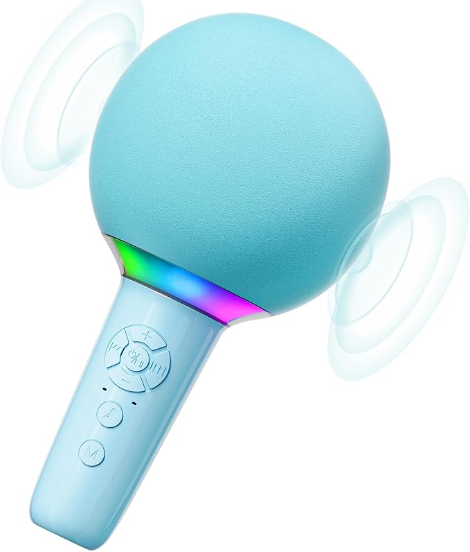 Wireless Bluetooth Karaoke Microphone for Kids, Portable Handheld Karaoke Mic Speaker Toys with LED Light, Best Christmas Birthday Festival Party Gift for 3 4 5 6 7 8 9+ Year Old Girls Boys (Blue)