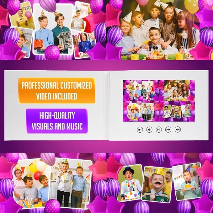 Boys Custom Birthday Slideshow Video Card – Add Your Photos – Personalized Greeting – 7” HD LCD Display, 8GB Memory, Rechargeable Battery, USB Charging Cable