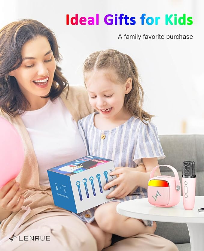 LENRUE Karaoke Machine for Kids, Birthday Gifts for Girls Boys Teens with Wireless Microphone, Colored Lights, Trendy Stuff Gifts for 3, 4, 5, 6, 7, 8, 9, 10 +Year Old