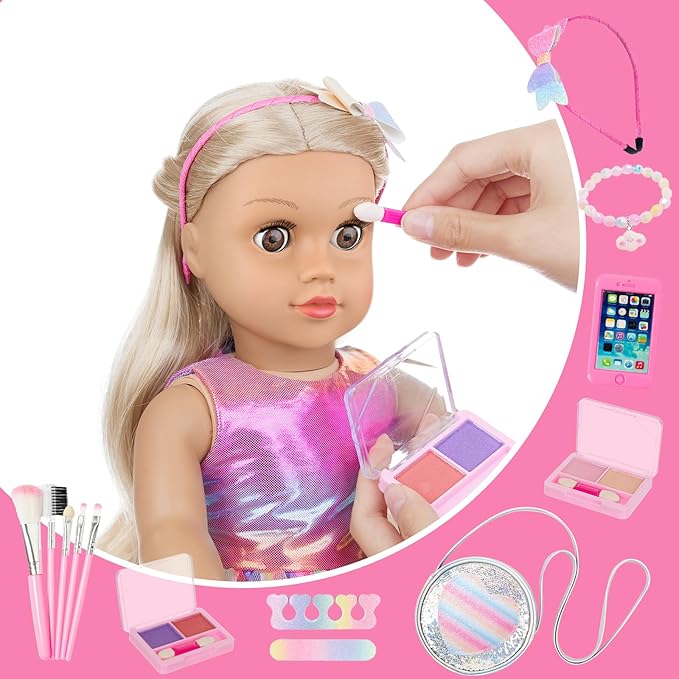 ZITA ELEMENT 18 Inch Doll 14 Pcs Accessories Makeup Set with Dress for Generation Doll Makeup Beauty Set for Girl Doll(No Doll), ZT-AG-HZP-14B