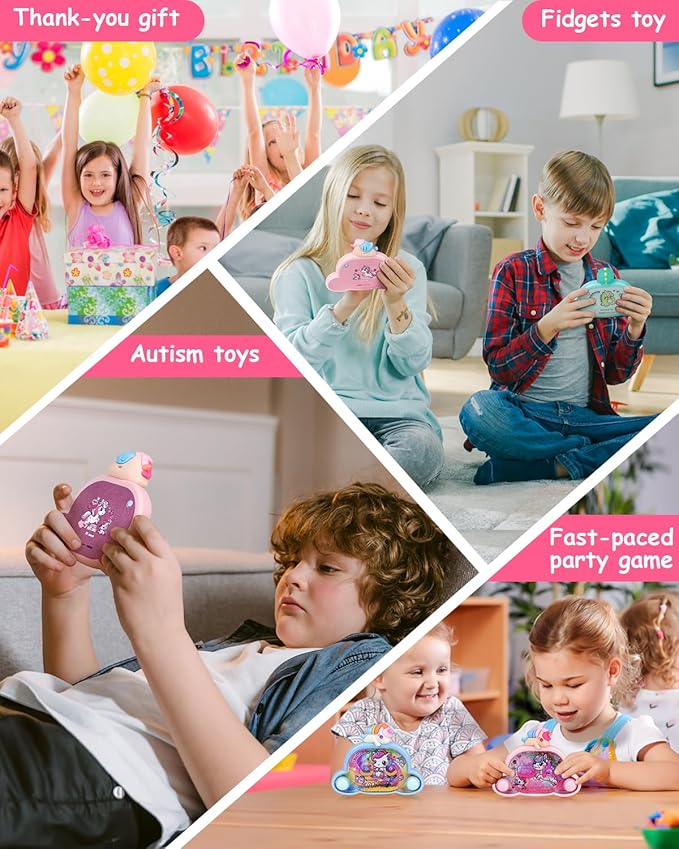 Handheld Water Game with Light - Unicorn & Dinosaur Toys - Water Ball Target Toy for Kids Ages 3+, Retro Fidget, Screen-Free Car Travel Game, Road Trip, Airplane, Portable Autism Gift