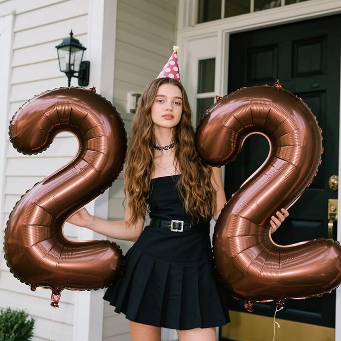 40 Inch Dark Brown Balloon Number 22,Chocolate Jumbo Mylar Foil Helium Balloon for 22th Digital Balloons for Birthday Party,Wedding Anniversary Party Decorations