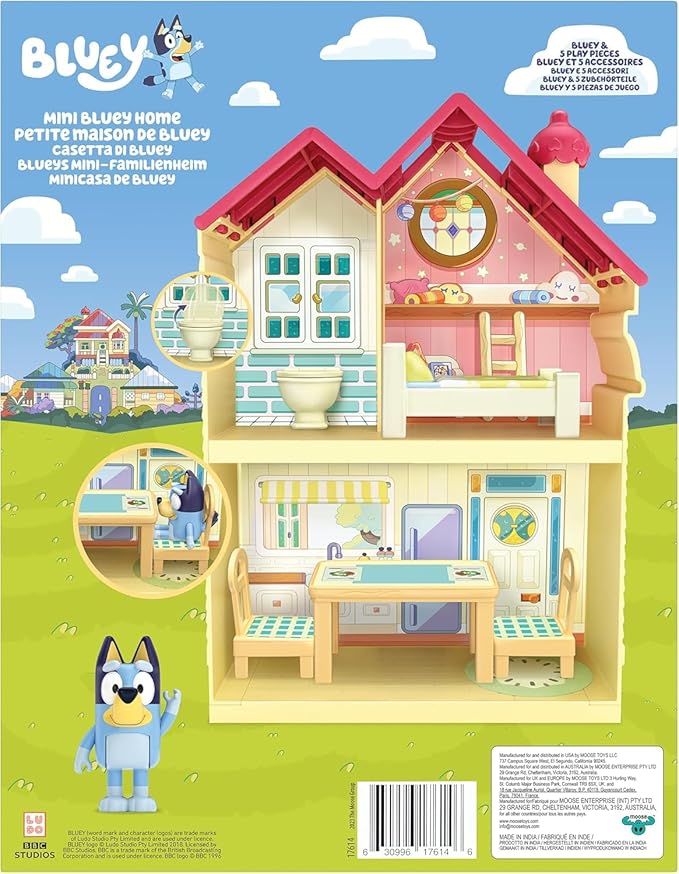 Mini House Playset with 2.5" Figure & 5 Accessories, 3 Room Play House Toys with Carry Handle, Compact Travel Toy