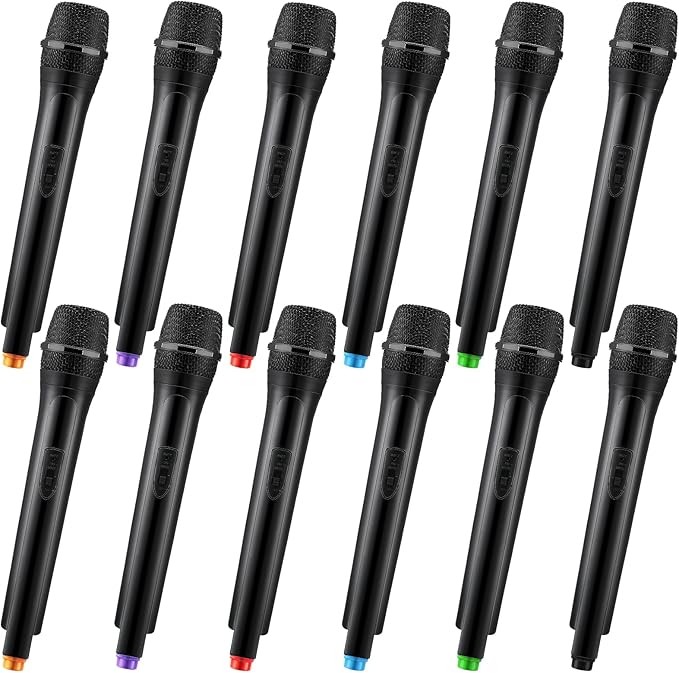 Sanwuta 12 Pcs Fake Microphone Prop Toy Plastic Microphone Prop Halloween Play Pretend Toy for Karaoke Costume Cosplay Reporter Stage Birthday Party Favors, 10.4 in