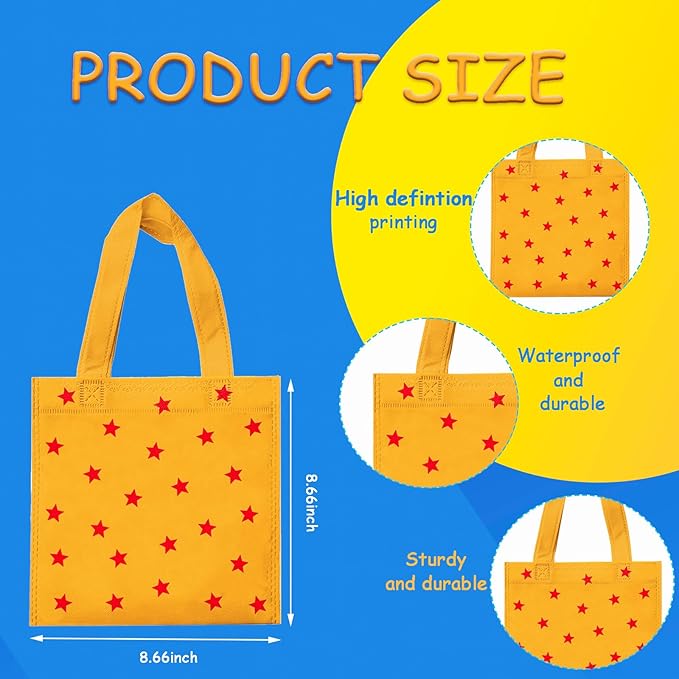 Lxdmnj 20Pcs Yellow and Red Stars Print Party Favors Anime Theme Non-woven Bags with Handles Candy Goodie Gift Bags for Dragon Theme Birthday Baby Shower Party Supplies