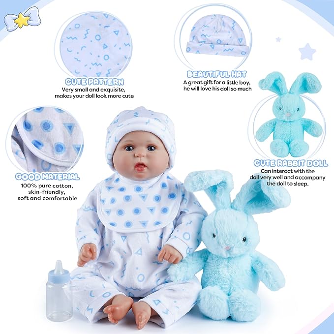 BABESIDE 8 Pcs Reborn Baby Doll Clothes with Bassinet for 17-22 Inch Babydolls, Reborn Baby Doll Accessories fit Dolls, Babydolls Clothes for Realistic Dolls,Toy Gift for Boys Girls